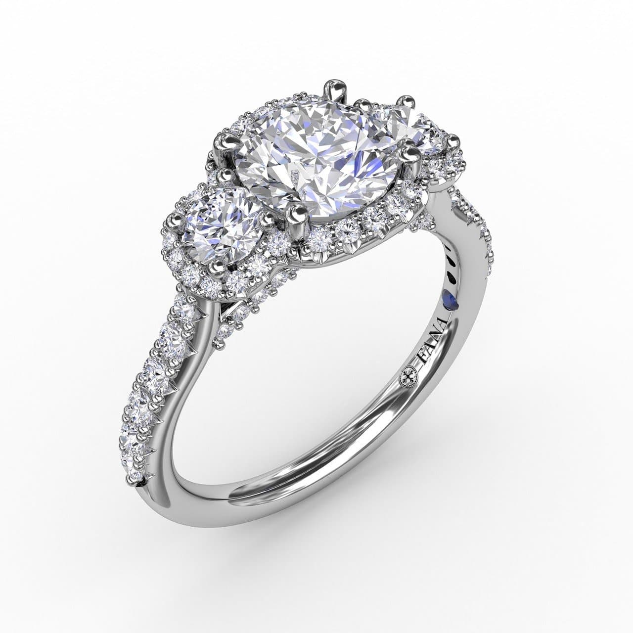 Three diamond halo engagement ring Clearance