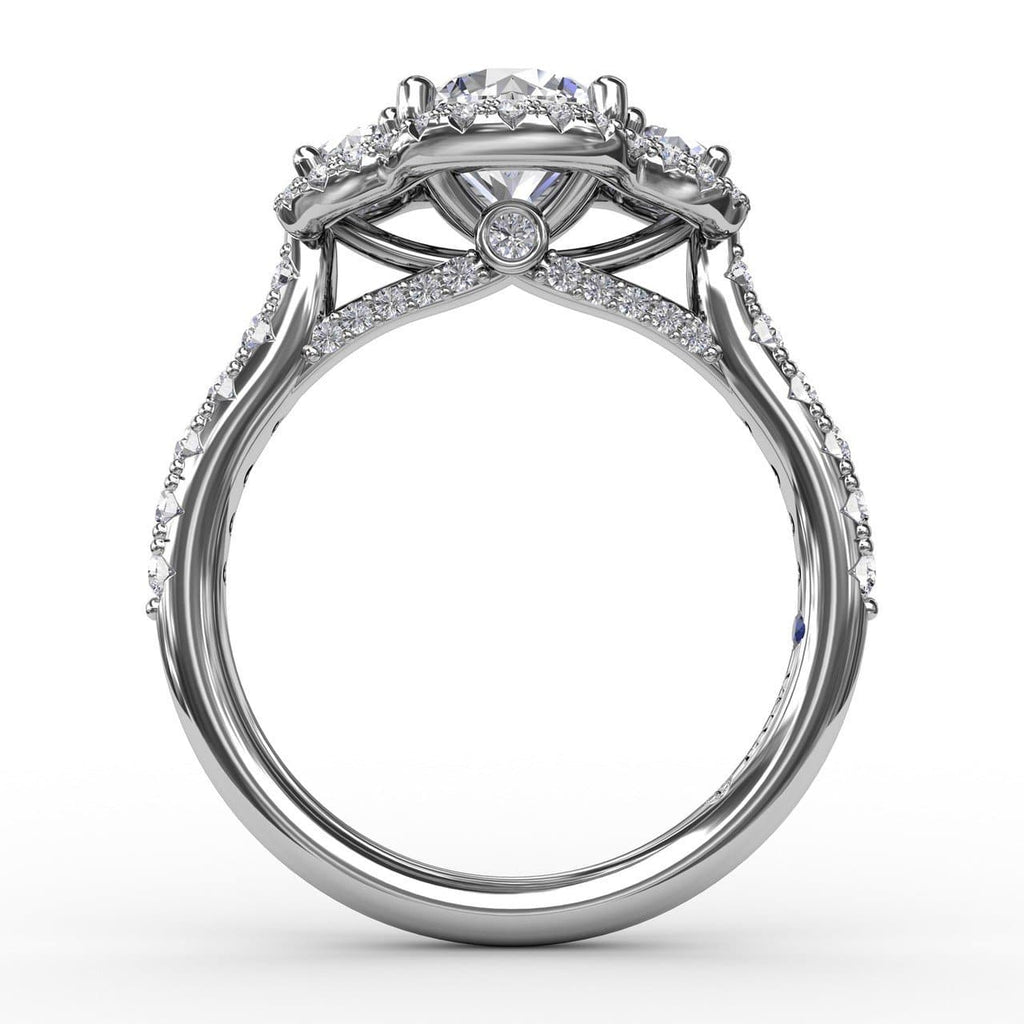 Three-Stone Round Diamond Halo Engagement Ring (5552782966939)