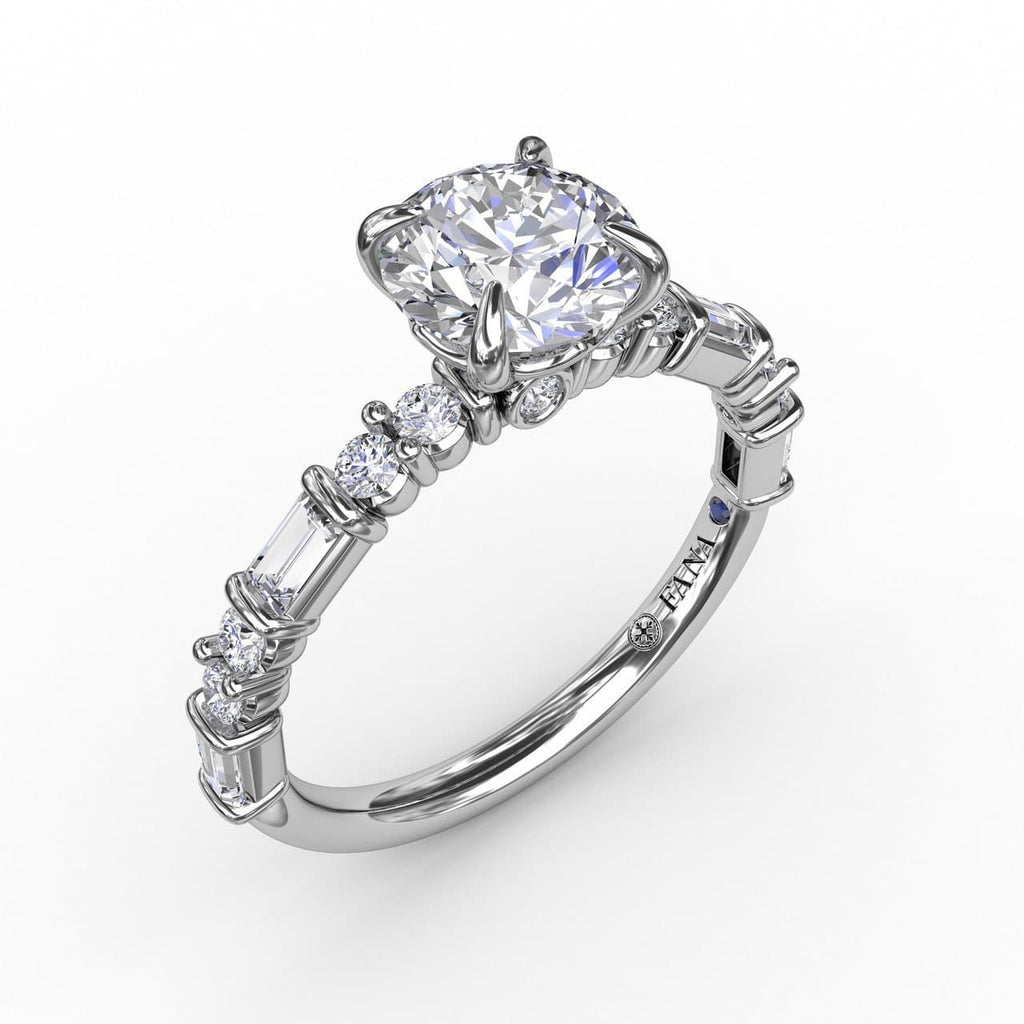 Contemporary Diamond Solitaire Engagement Ring With Baguettes and Round Diamond Accents (5552777167003)