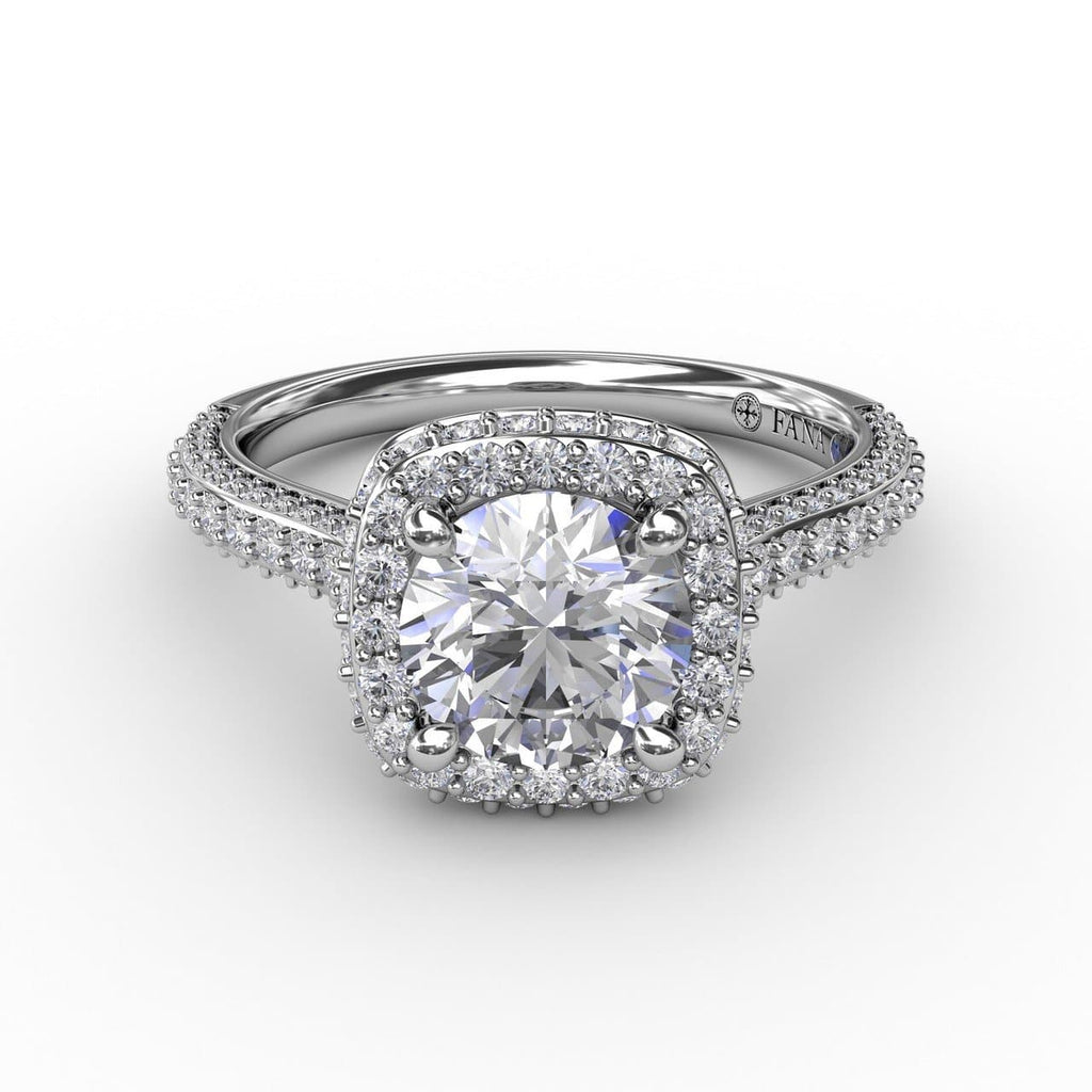 Cushion-Shaped Waterfall Halo Engagement Ring With Pavé Band (5552783294619)