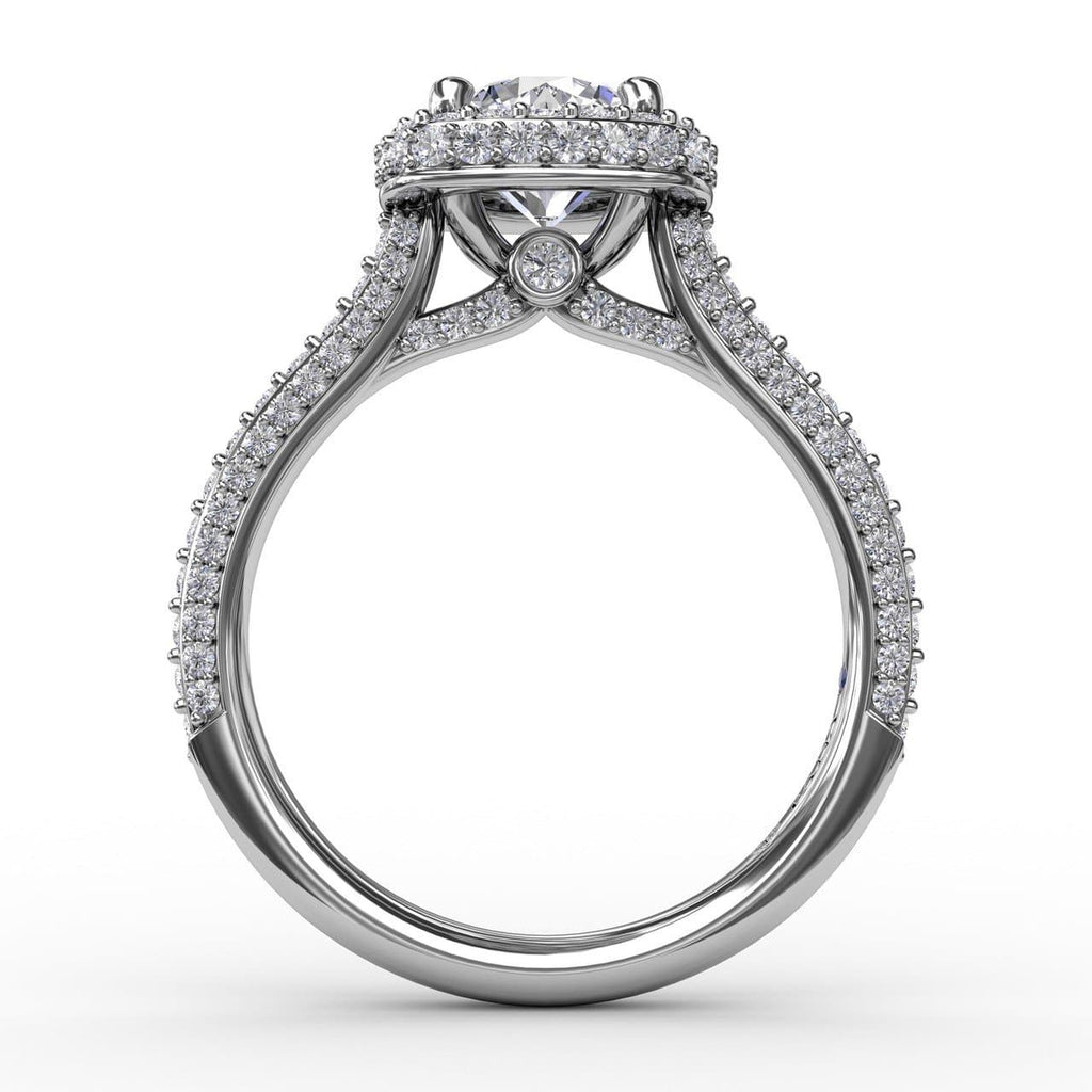 Cushion-Shaped Waterfall Halo Engagement Ring With Pavé Band (5552783294619)