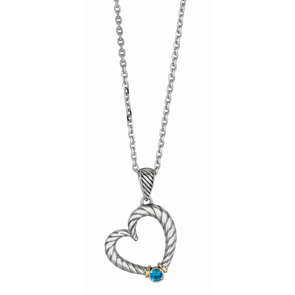 18Kt Yellow Gold+Sterling Silver Open Heart Blue Topaz Pendant On 18 inches Silver with Rhodium Stardust Finishlink Chain.  inchesPopcorn inches Collection. (5688348344475)