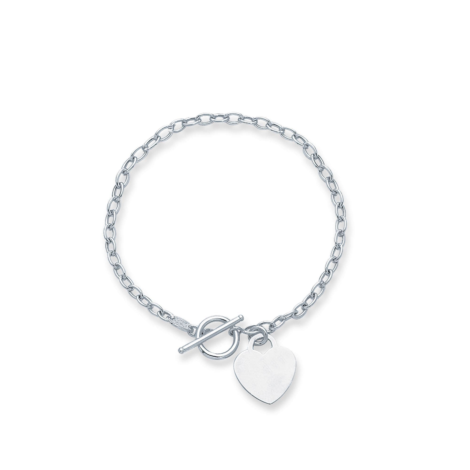 Oval Link Bracelet with Sterling Silver Heart Charms & Toggle Clasp