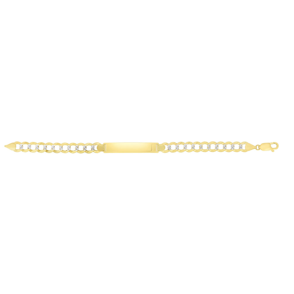 14kt Gold 8.5 inches Yellow+White Finish 6.7x45.7mm(CE),7.07mm(Ch) Pave Curb ID Bracelet with Lobster Clasp (5688362696859)