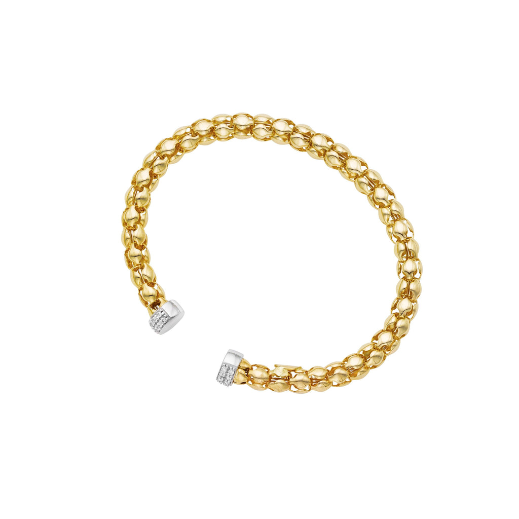 14kt Gold 18 inches Yellow+White Finish Chain:6mm+Drop:58x6mm Polished Lariet Necklace with Lobster Clasp with 0.5400ct 1.3mm White Diamond (5688348016795)