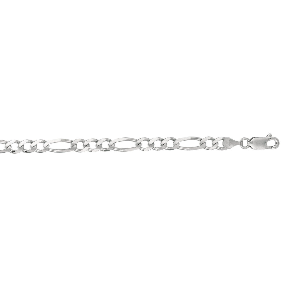 14kt 8 inches White Gold 4.6mm Diamond Cut Alternate 3+1 Classic Figaro Chain with Lobster Clasp (5688363548827)