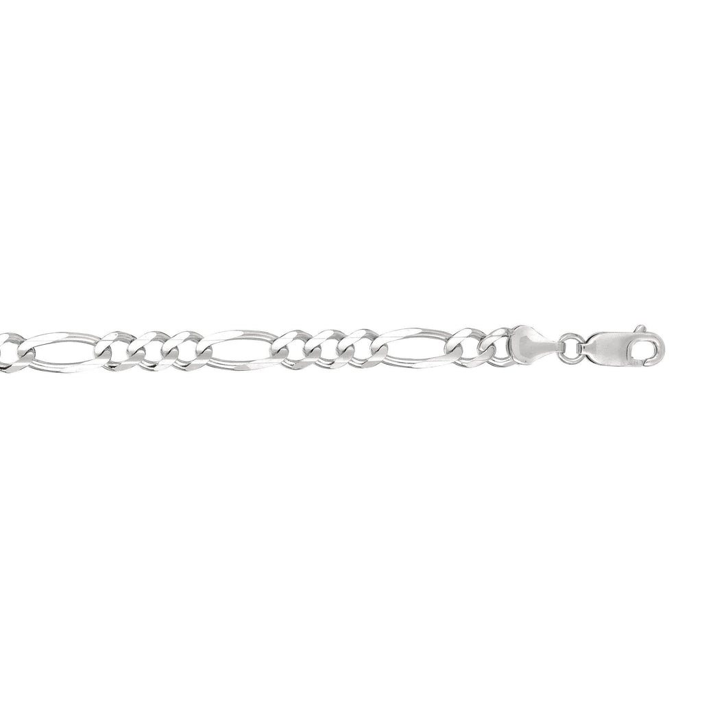 14kt 8 inches White Gold 6.0mm Diamond Cut Alternate 3+1 Classic Figaro Chain with Lobster Clasp (5688363384987)